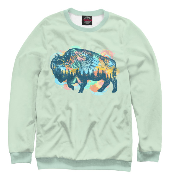 Мужской свитшот с изображением Сон бизона цвета Белый