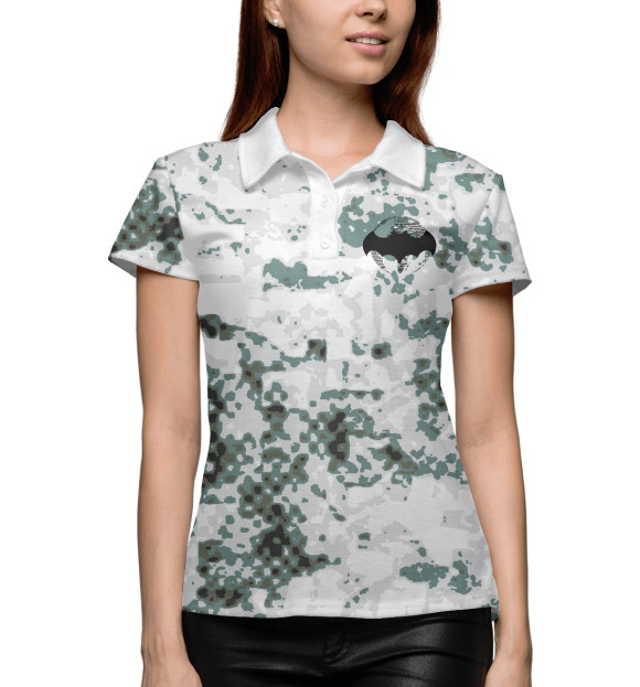 Женское поло с изображением Зимний камуфляж. Разведка цвета Белый