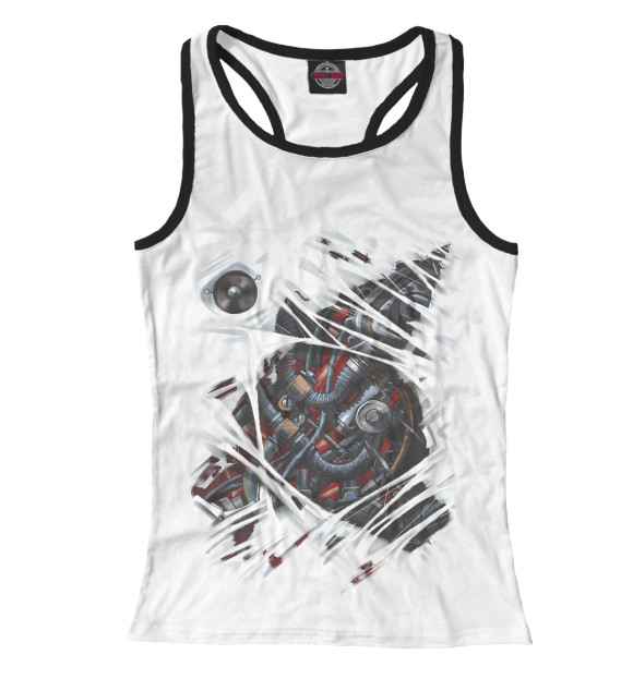 Женская майка-борцовка с изображением Механические внутренности цвета Белый