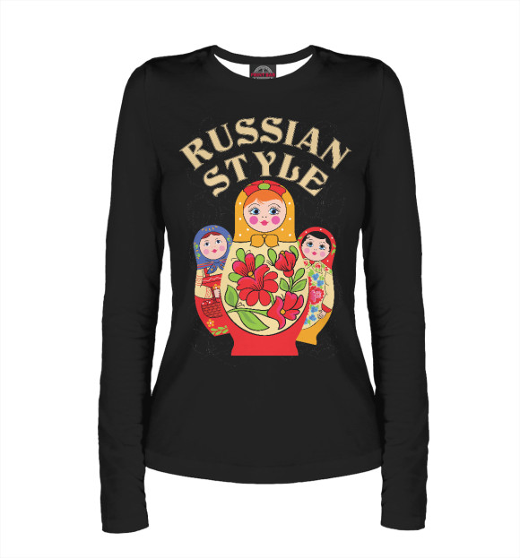 Женский лонгслив с изображением Матрешки цвета Белый