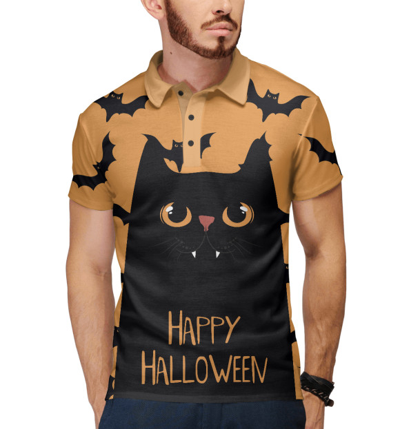 Мужское поло с изображением Happy halloween цвета Белый