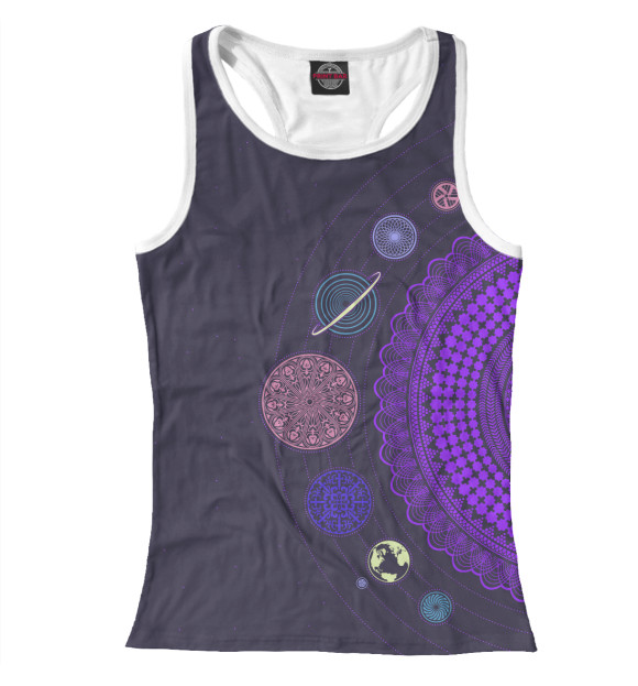 Женская майка-борцовка с изображением Солнечная система цвета Белый