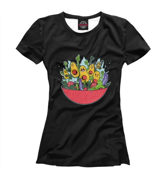 Женская футболка с изображением Авокадо против салата цвета Белый