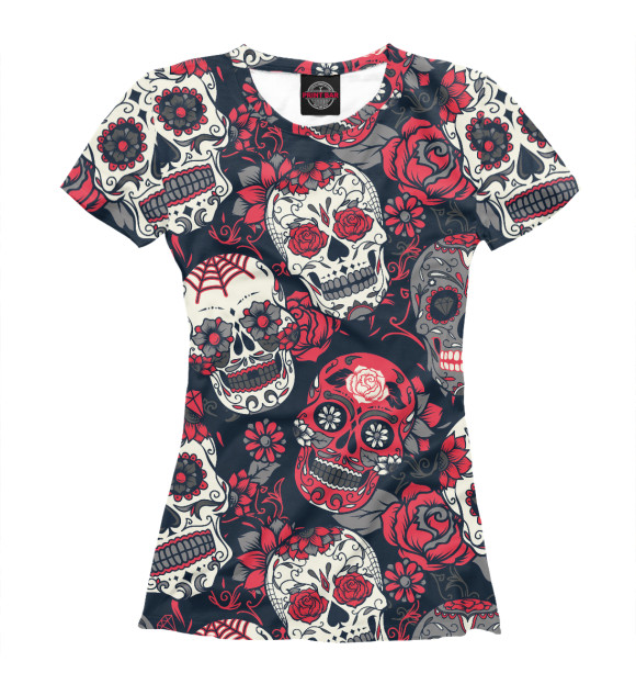 Футболка для девочек с изображением Мексиканские черепа цвета Белый