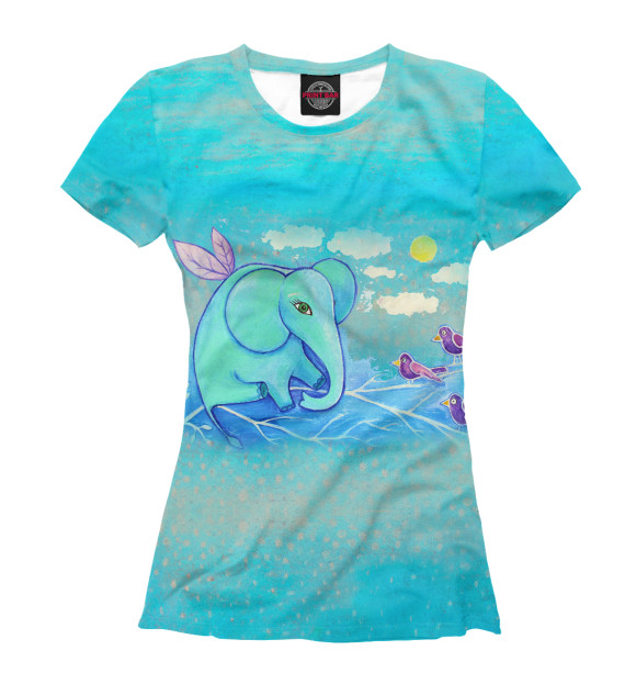 Женская футболка с изображением Летающий слон цвета Белый