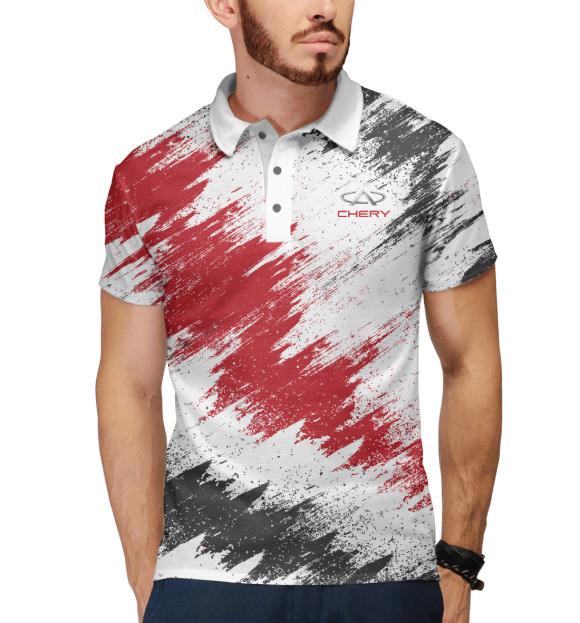 Мужское поло с изображением Chery цвета Белый