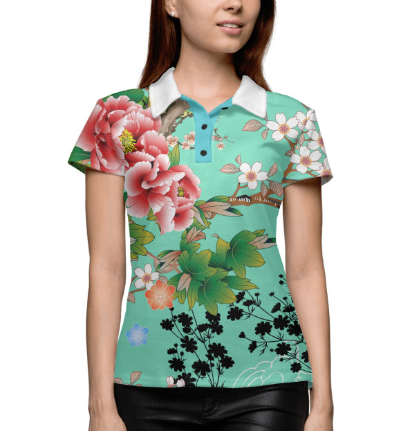 Женское поло с изображением Восточные мотивы цвета Белый