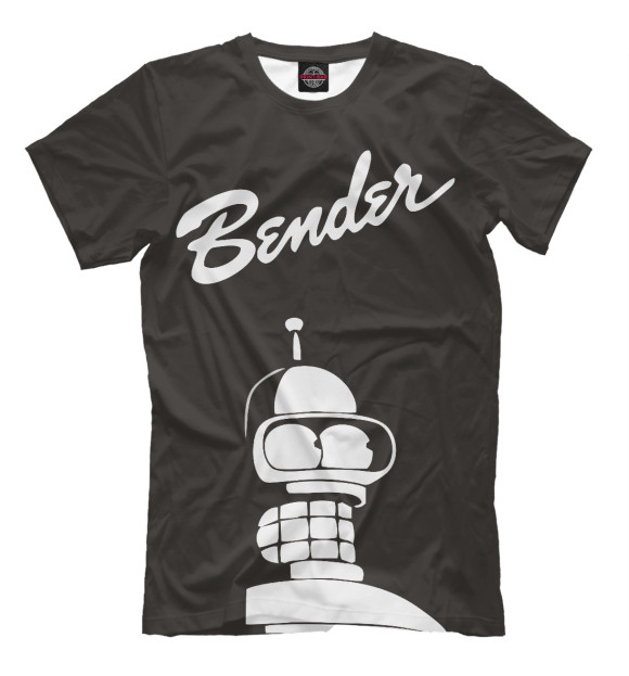 Мужская футболка с изображением Бендер чб цвета Молочно-белый