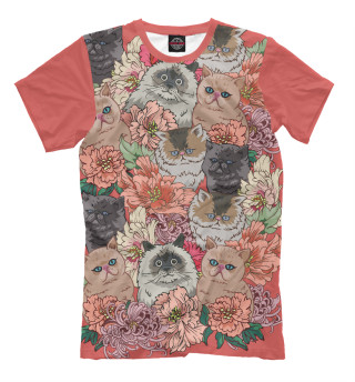 Мужская футболка Коты в цветах