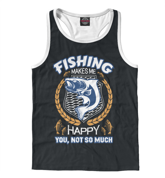 Мужская майка-борцовка с изображением Рыбалка цвета Белый