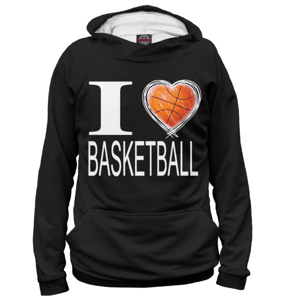 Мужское худи с изображением I Love Basketball Black цвета Белый