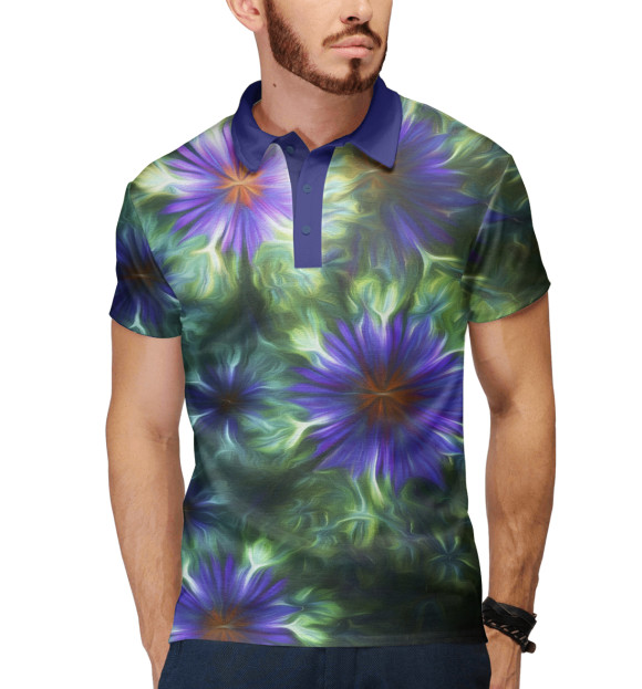 Мужское поло с изображением Василёк цвета Белый