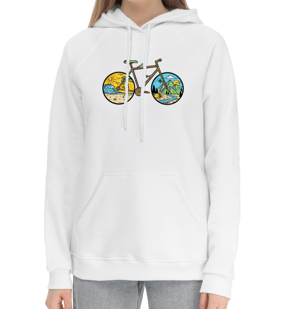 Женский хлопковый худи с изображением Велосипед цвета Белый
