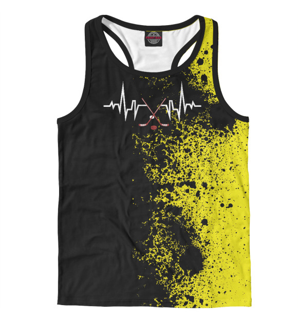 Мужская майка-борцовка с изображением Hockey Player Heartbeat цвета Белый