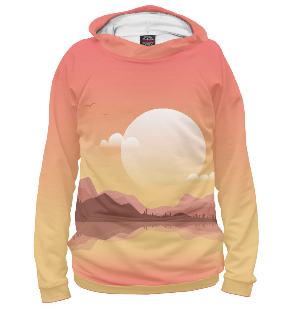 Женское худи с изображением Восход на горами цвета Белый