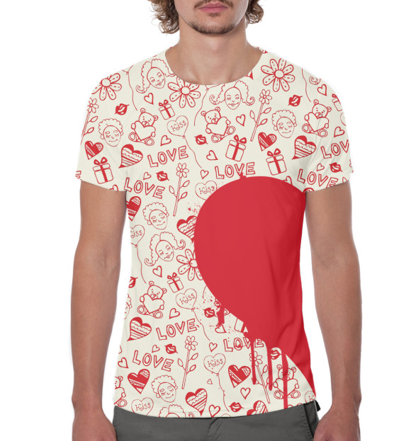 Мужская футболка с изображением Половинки сердца цвета Белый