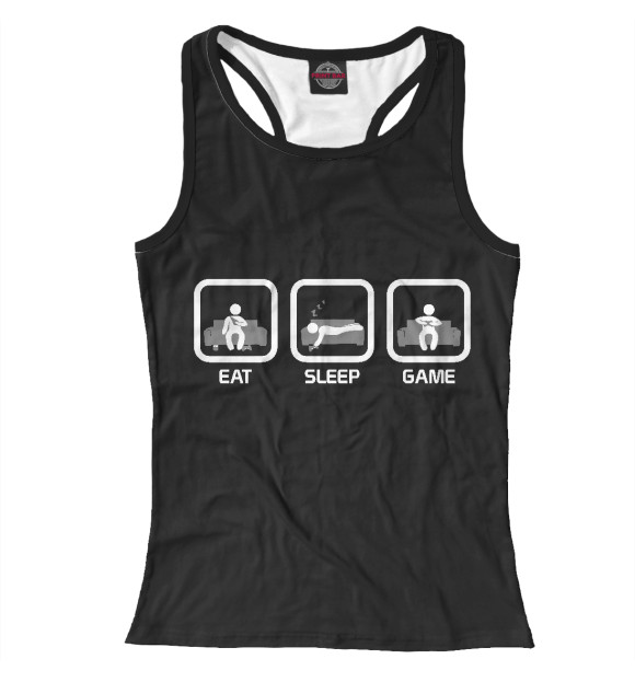 Женская майка-борцовка с изображением Eat Sleep Game цвета Белый
