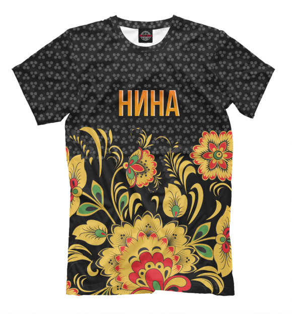 Мужская футболка с изображением Хохлома Нина цвета Черный