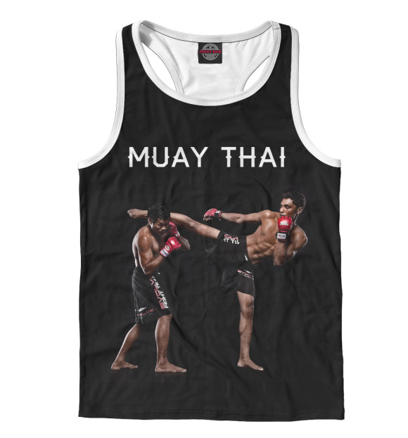 Мужская майка-борцовка с притом Муай Тай цвета Белый Мужская майка-борцовка с изображением Муай Тай цвета Белый
