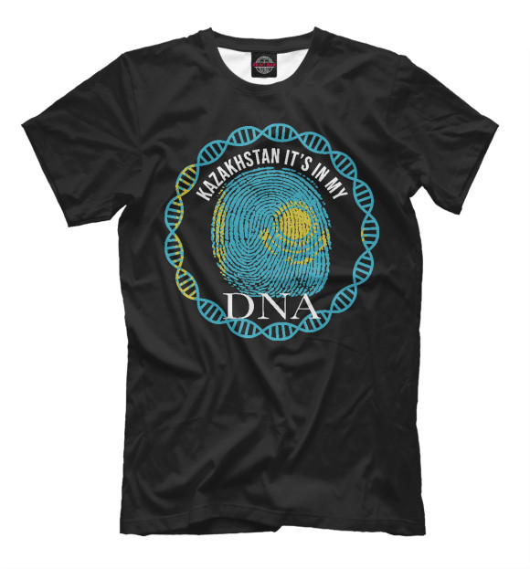 Мужская футболка с изображением Казахстан в ДНК цвета Черный
