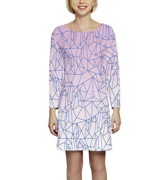 Платье с рукавом с изображением Абстракция цвета Молочно-белый
