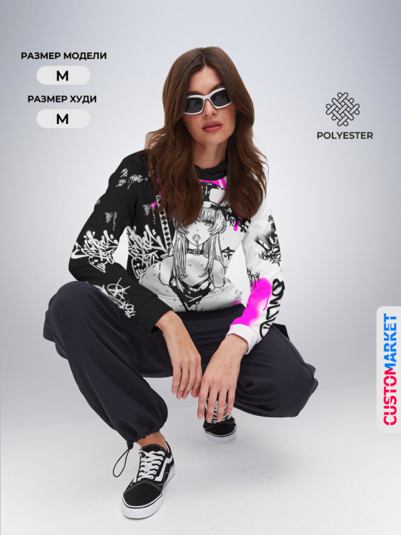 Женское худи с изображением Аниме Хаос цвета Белый