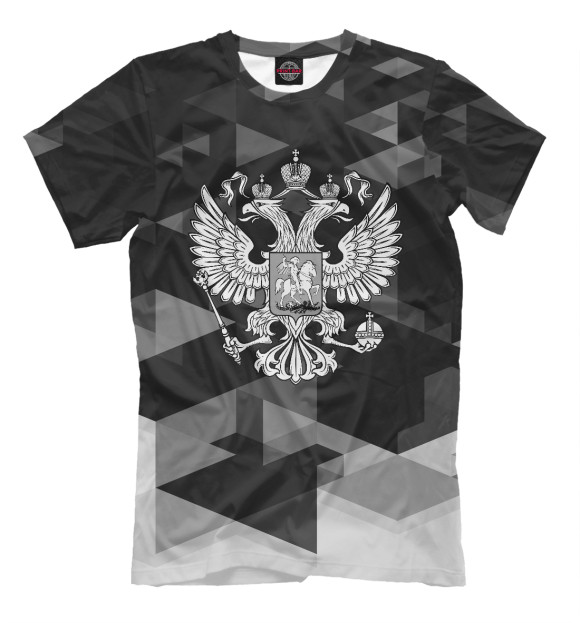 Мужская футболка с изображением Герб РФ цвета Черный
