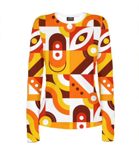 Женский лонгслив с изображением Pattern - retro orange цвета Белый