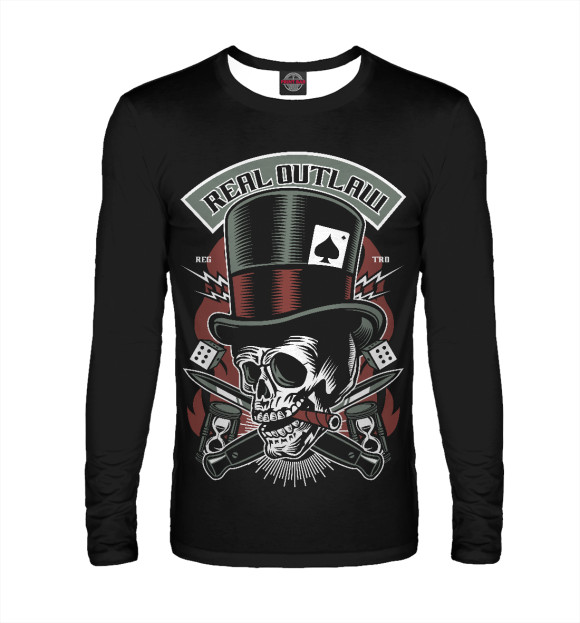 Мужской лонгслив с изображением Real outlaw skull цвета Белый