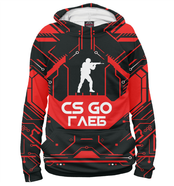 Мужское худи с изображением Глеб в стиле CS GO цвета Белый
