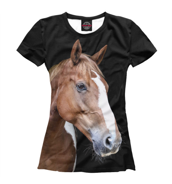 Женская футболка с изображением Конь цвета Белый