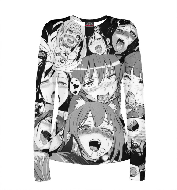 Женский лонгслив с изображением Ахегао цвета Белый