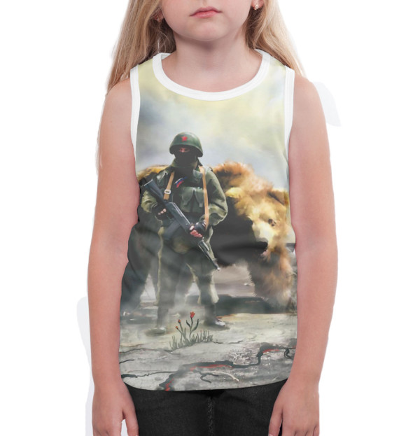 Майка для девочки с изображением Солдат и медведь цвета Белый