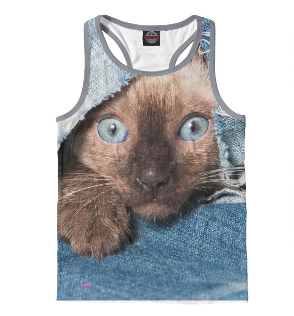 Мужская майка-борцовка с изображением Кот цвета Белый