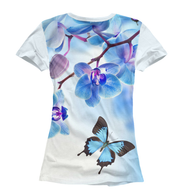 Женская футболка с изображением Цветы и бабочка цвета Белый