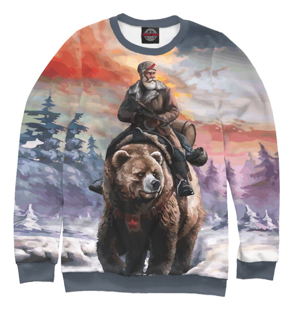 Мужской свитшот с изображением На медведе цвета Белый