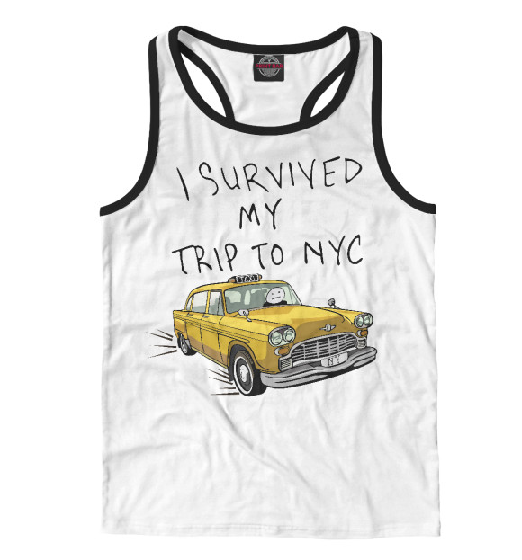 Мужская майка-борцовка с изображением I survived my trip to NY city цвета Белый