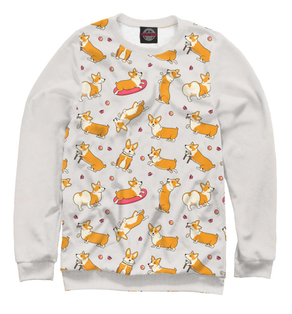 Свитшот для девочек с изображением Funny corgi цвета Белый