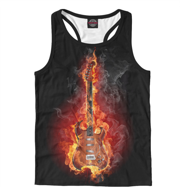 Мужская майка-борцовка с изображением Горящая гитара цвета Белый