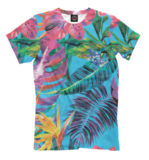 Мужская футболка с изображением Тропические цветы цвета Молочно-белый