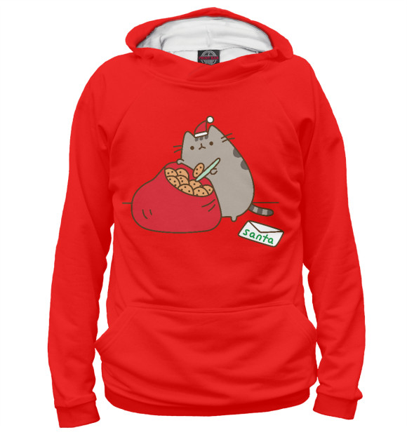 Мужское худи с изображением Pusheen Santa цвета Белый