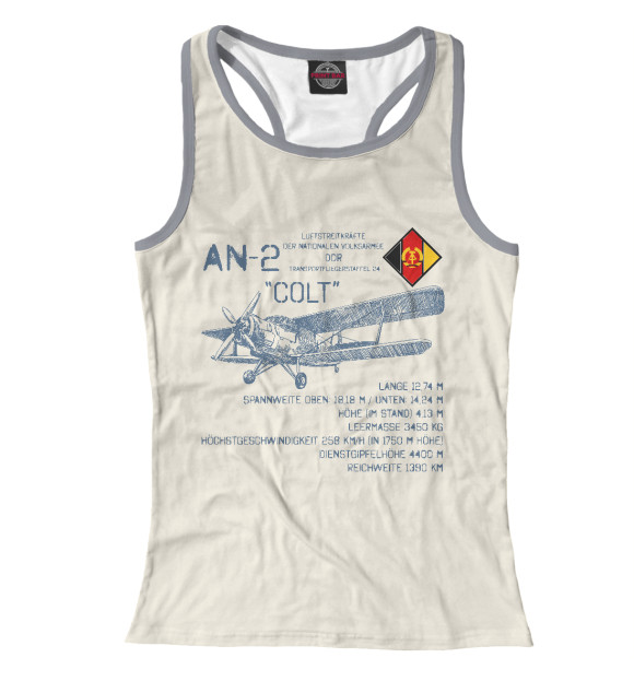Женская майка-борцовка с изображением Ан-2 цвета Белый