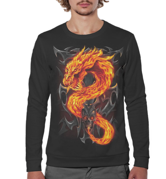 Мужской свитшот с изображением Огненный дракон цвета Белый