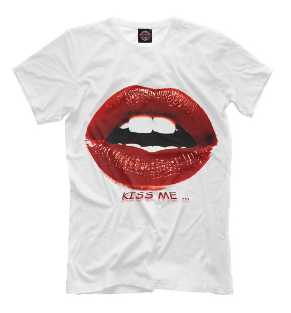 Мужская футболка с изображением Поцелуй меня цвета Молочно-белый