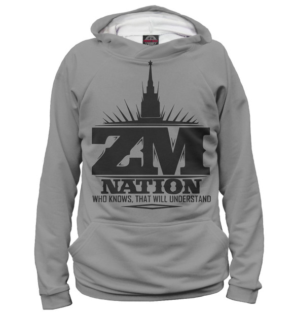 Женское худи с изображением ZM Nation цвета Белый