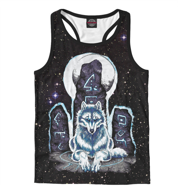 Мужская майка-борцовка с изображением Волк-шаман цвета Белый