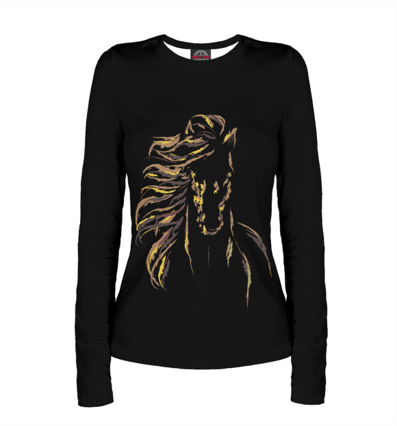 Женский лонгслив с притом Скакун цвета Белый Женский лонгслив с изображением Скакун цвета Белый