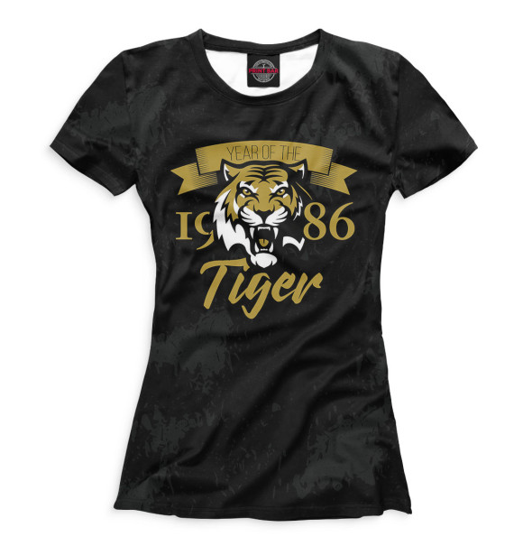 Женская футболка с изображением Год тигра — 1986 цвета Белый