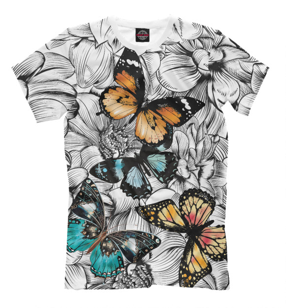 Мужская футболка с изображением Цветные бабочки цвета Молочно-белый