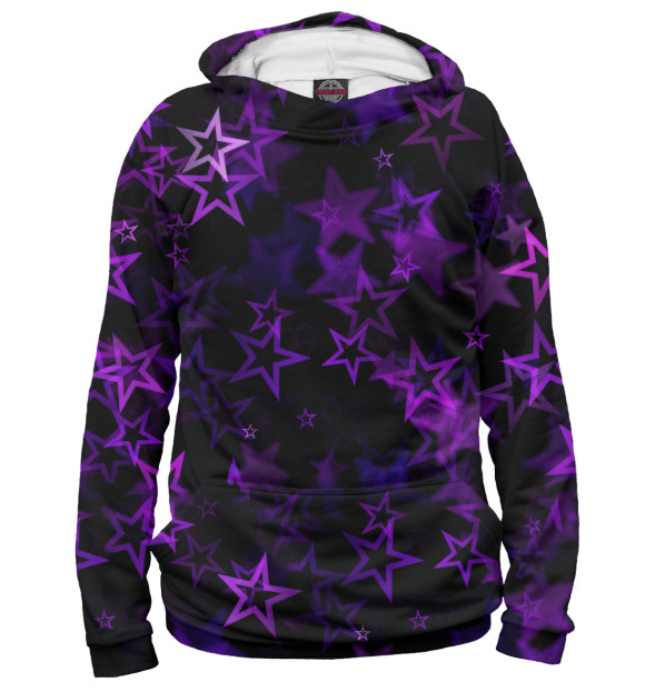 Женское худи с изображением Фиолетовые звезды цвета Белый